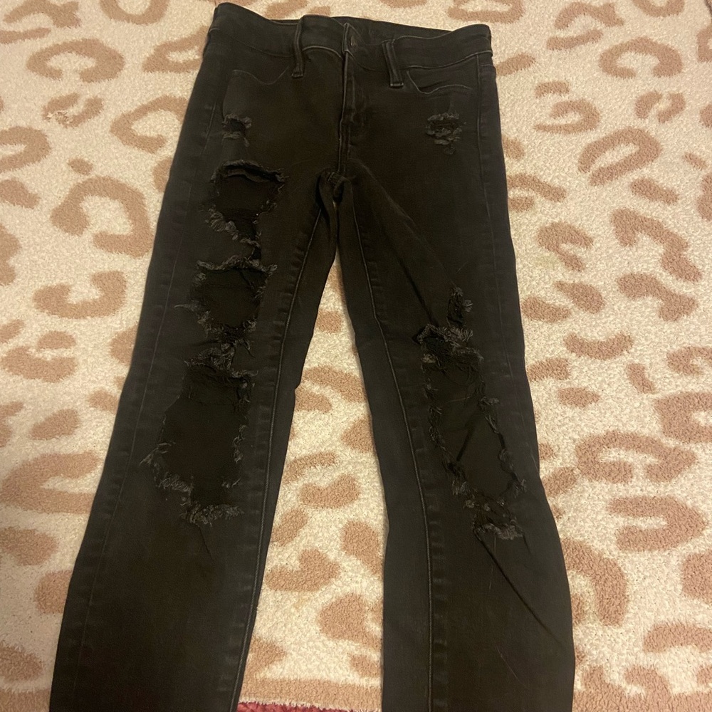 American Eagle Outfitters Black Distressed Skinny Jeans